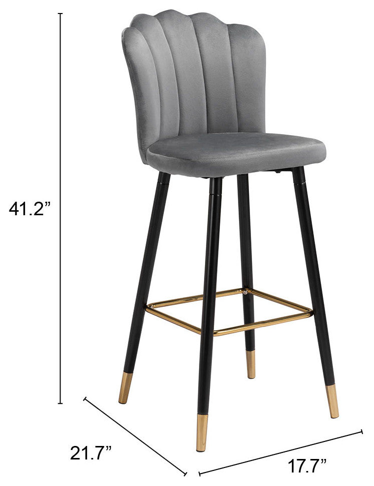 Bar Stool Chair Barstool, Steel Metal, Fabric, Gray, Black, Gold, Cafe