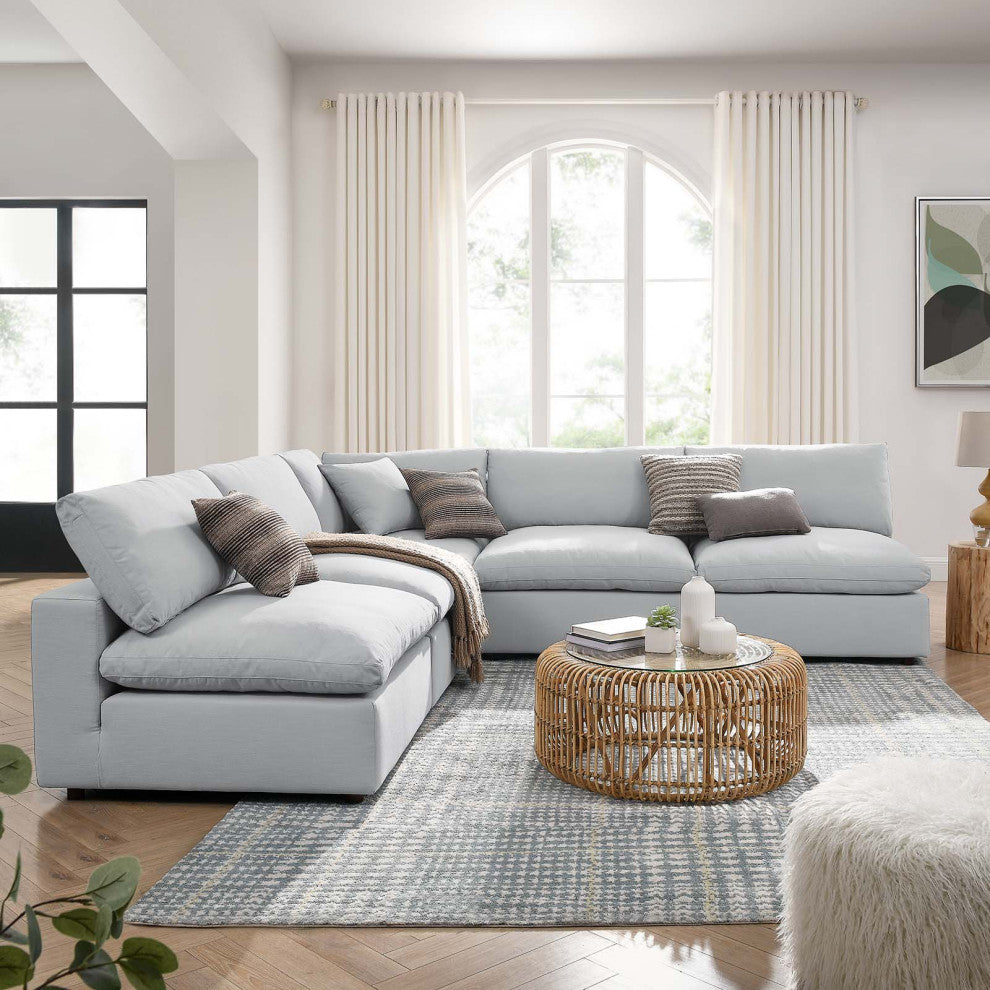 Commix Down Filled Overstuffed 5-Piece Armless Sectional Sofa, Light Gray