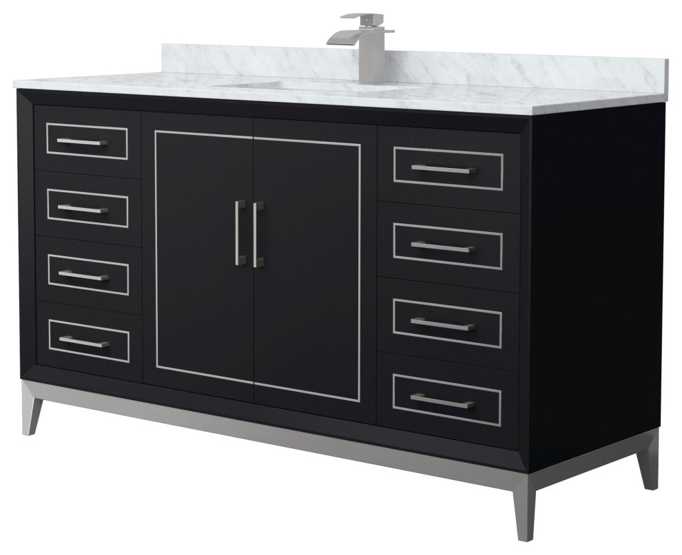 Marlena 60" Black Single Vanity, Top, Nickel Trim
