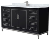Marlena 60" Black Single Vanity, Top, Nickel Trim
