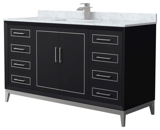 Marlena 60" Black Single Vanity, Top, Nickel Trim
