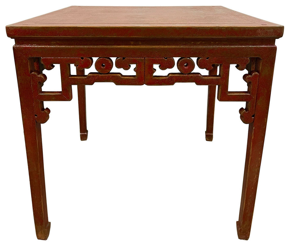 Consigned Vintage Chinese Red Lacquered Square Dining Table
