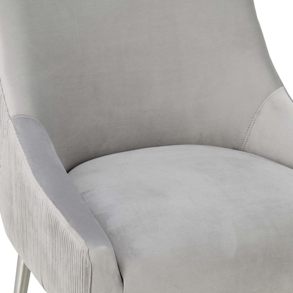 Beatrix Pleated Light Grey Velvet Bar Stool