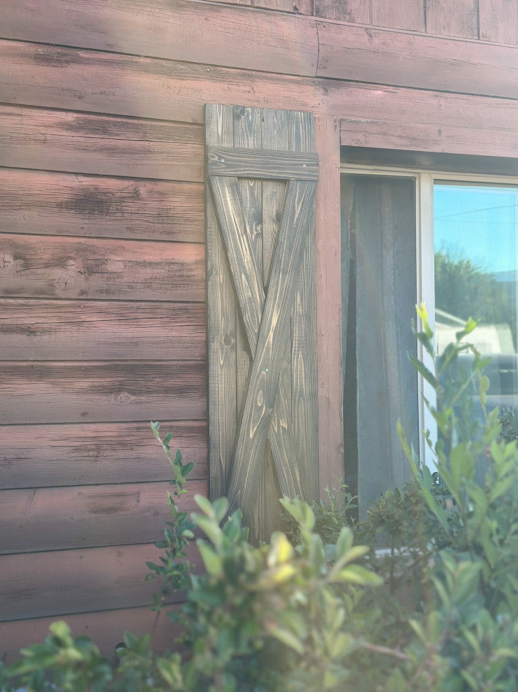 X Board and Batten Exterior Shutters Pair, Coffee Brown, 54"