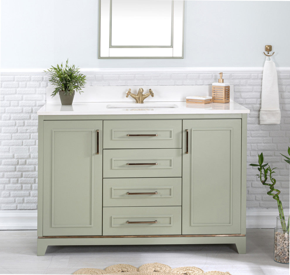 Albia Collection 48" Bathroom Vanity With Sink, Mirror, Countertop, Green