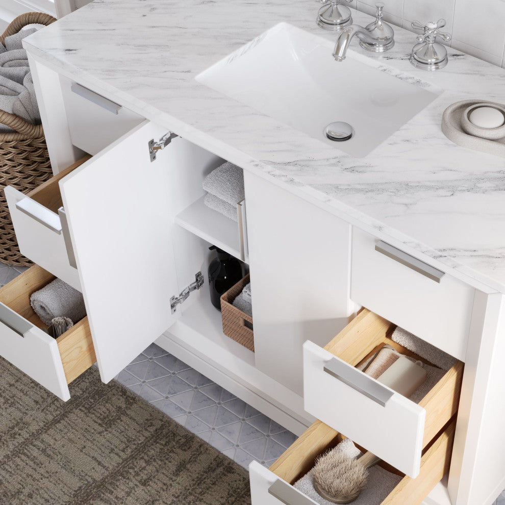 The Ezra Bathroom Vanity, Pure White, 48", Single Sink, Freestanding