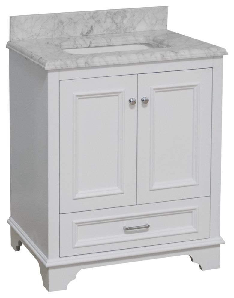 Nantucket 30" Bathroom Vanity, White, Carrara Marble