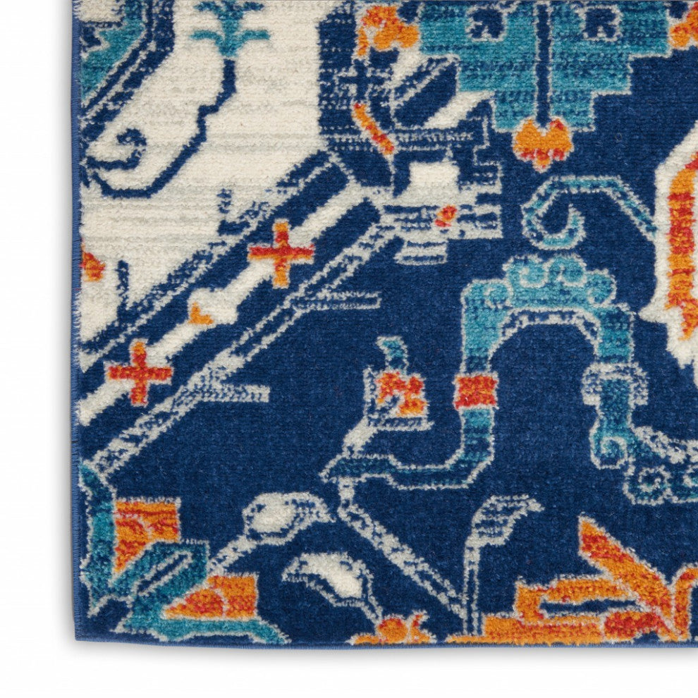 8' X 10' Blue And Ivory Floral Power Loom Area Rug