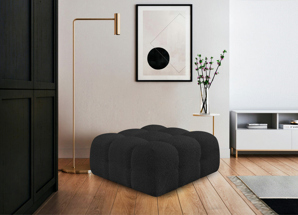 Ames Boucle Fabric Modular Chair, Black, Ottoman
