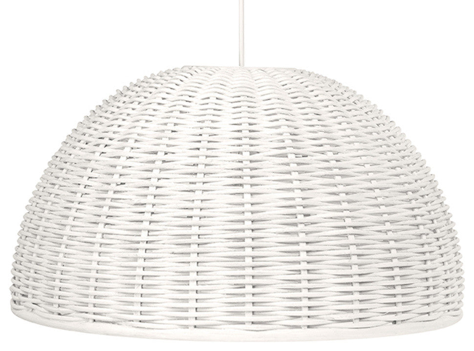 Handwoven Wicker Dome Pendant Light, White