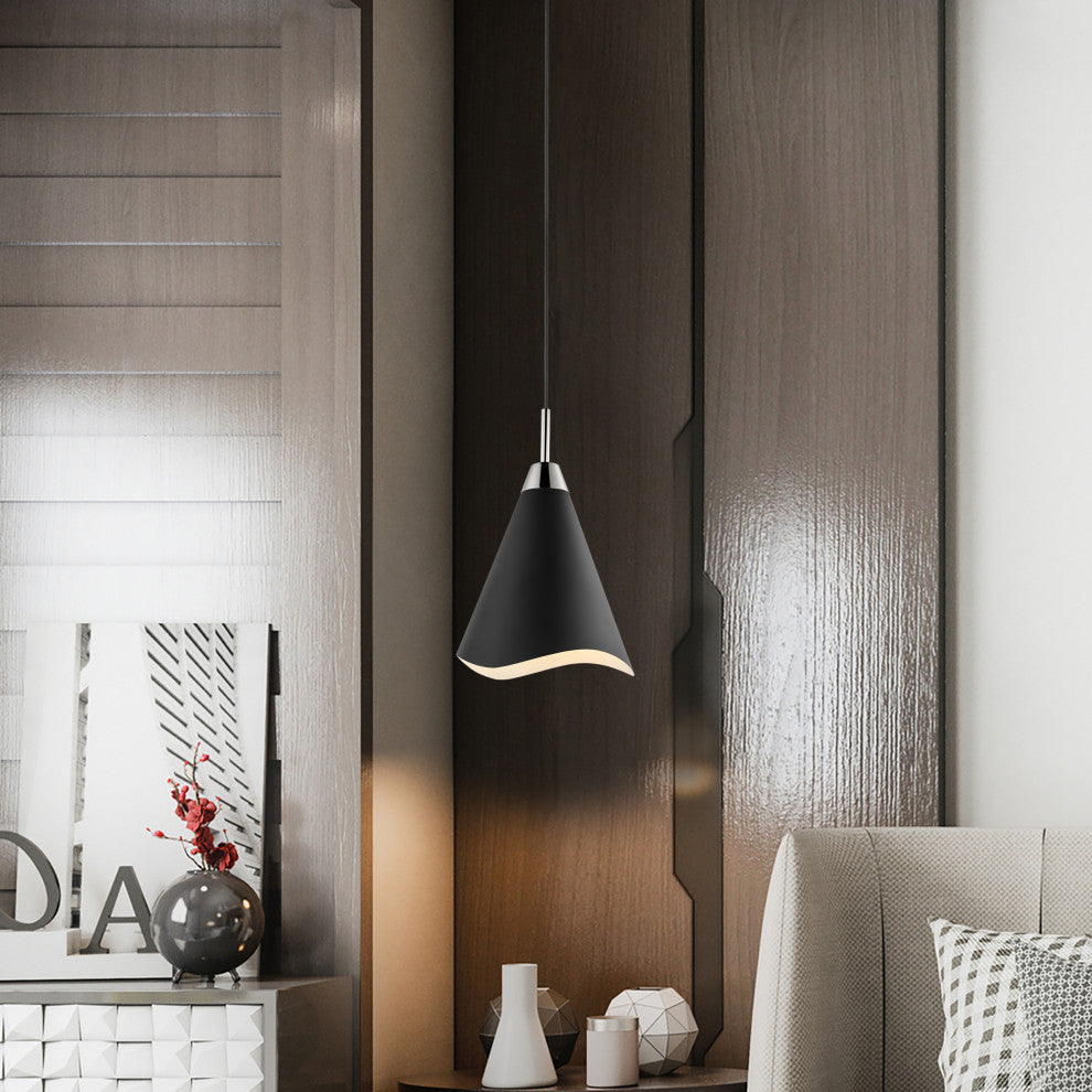 Tango 1-Light Medium Pendant, Matte Black With Polished Nickel