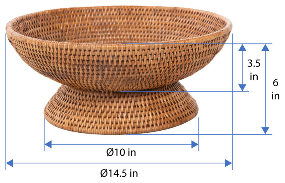 La Jolla Pedestal Rattan Fruit Bowl, Large, Honey-Brown, Honey Brown