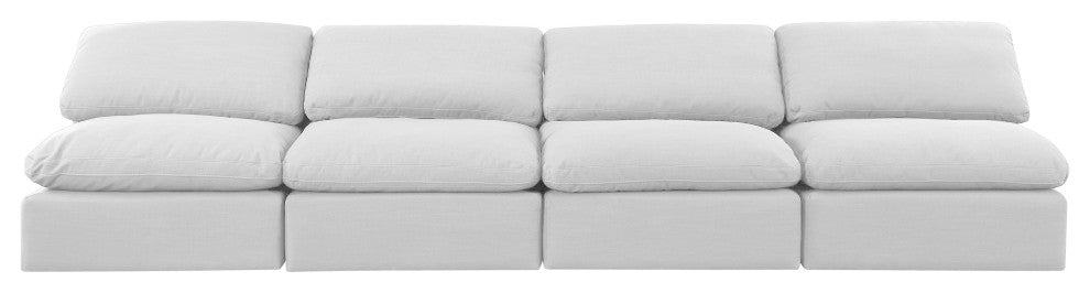 Indulge Upholstered Modular Sofa, White, 4-Piece: 4 Armless Chair, Down Stuffed Linen Textured Fabric