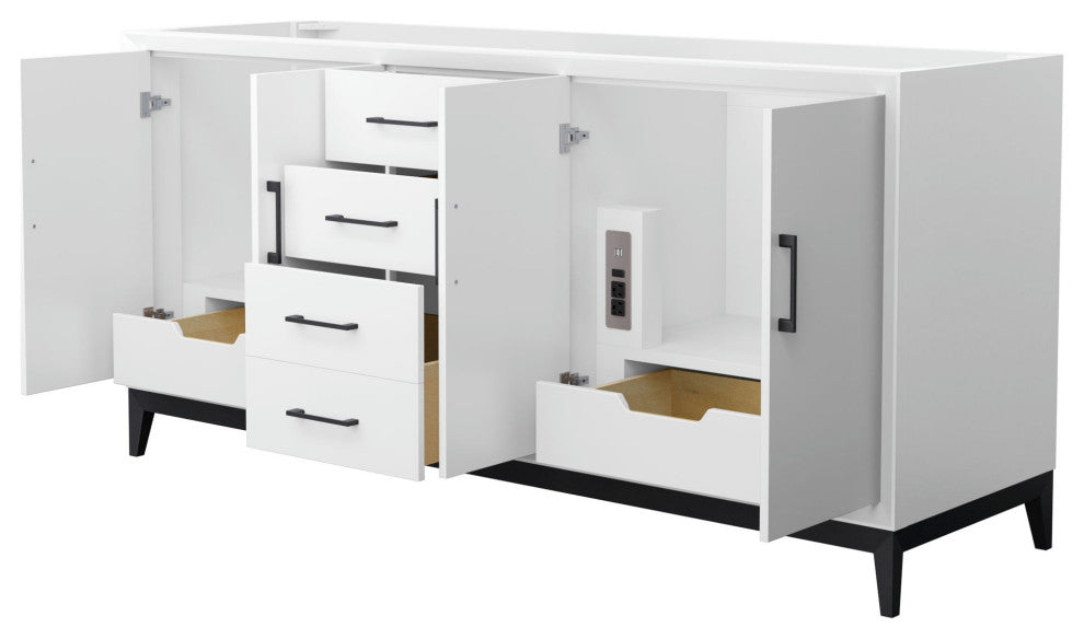 Amici 72 Inch Double Bathroom Vanity in White, No Sink, Matte Black Trim