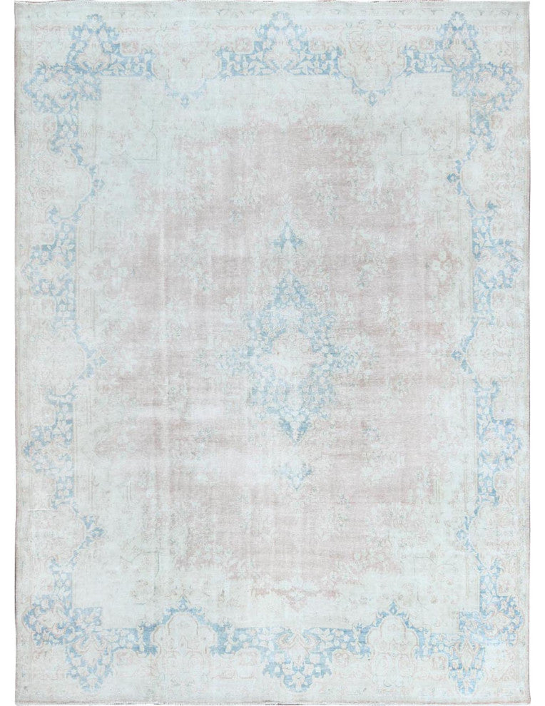 Worn Wool, Hand Knotted, Pink, Vintage Persian Kerman Rug, 9'9" x 13'3"