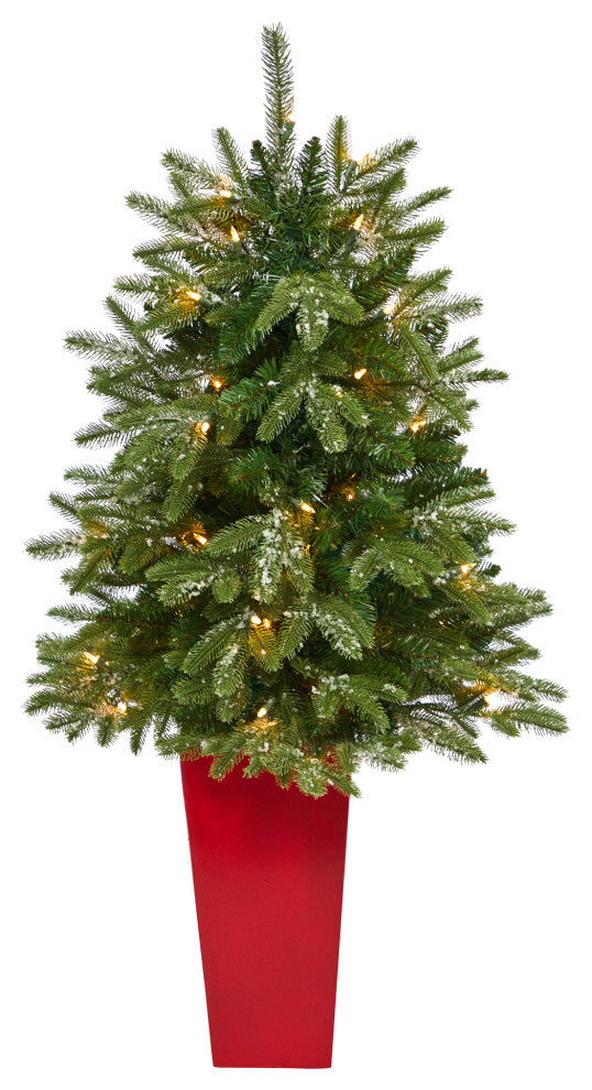 44" Snowed Grand Teton Fir Faux Xmas Tree W/Lights & Bendable Branches, Planter