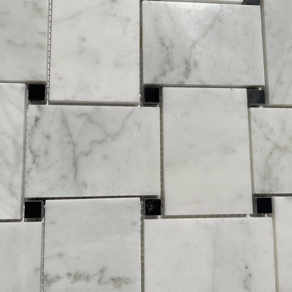 Carrara Marble Wide Big Basketweave Mosaic Tile Polished Venato Bianco, 1 sheet