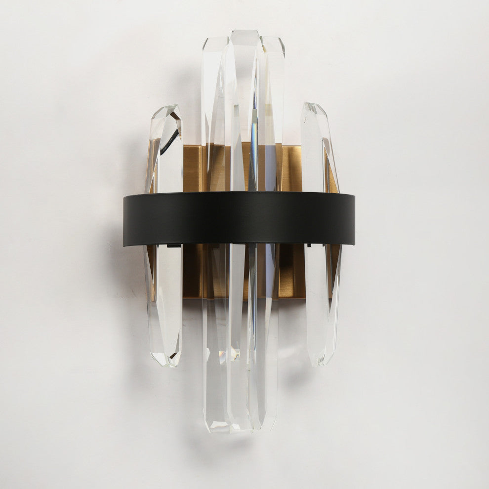 LNC Combrocollia 7" Modern LED Crystal Glass Wall Sconce, Black/Brass