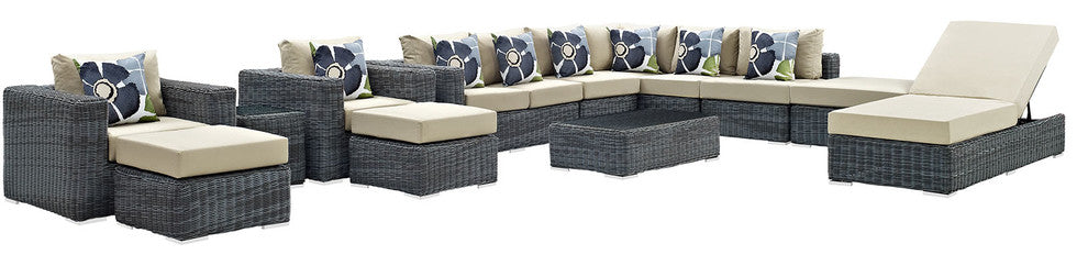 Canvas Antique Beige Summon 12-Piece Outdoor Patio Sunbrella Sectional Set
