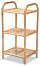 Hollis Modern Bohemian Natural Brown Finished Rattan 3-Tier Display Shelf
