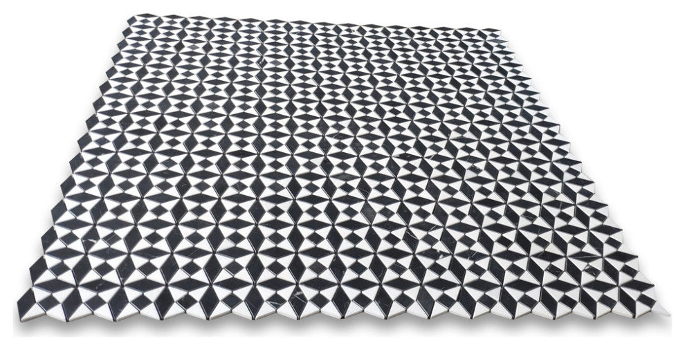 Nero Marquina Black Marble Kaleidoscope Diamond Mosaic Tile Thassos, 1 sheet
