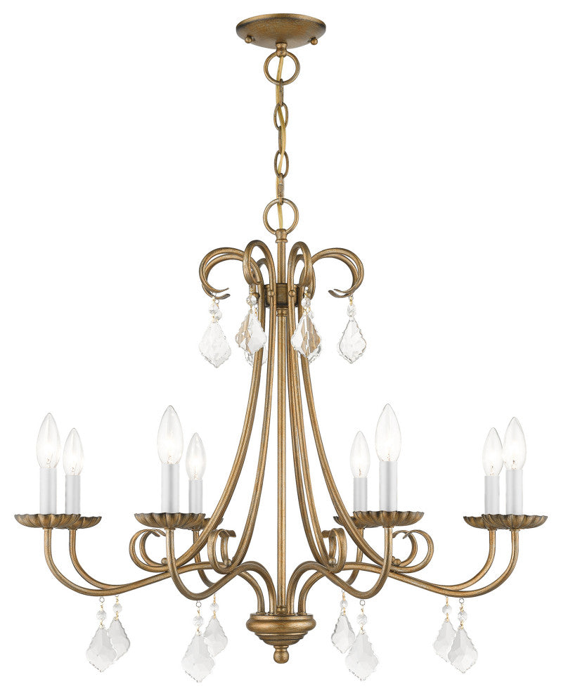 Daphne 8-Light Antique Gold Leaf Large Chandelier, Clear Crystals