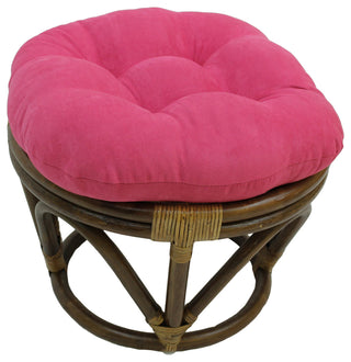 18" Round Solid Micro Suede Tufted Footstool Cushion, Berry Berry