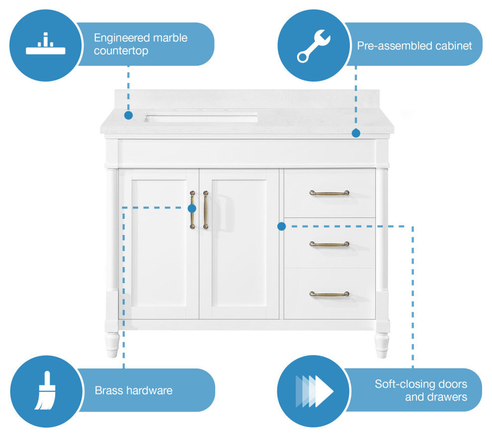 OVE Decors Salisbury Bathroom Vanity, White, 42 in
