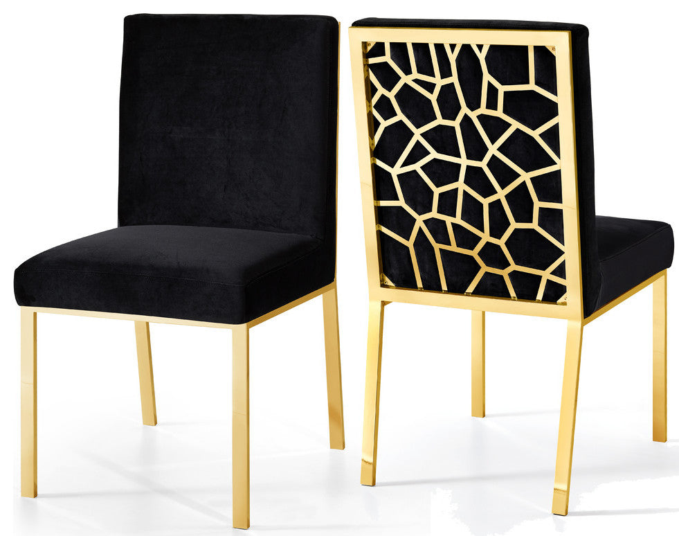 Opal Velvet Dining Chairs, Set of 2, Black, Gold Base