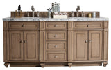 Bristol 72" Double Vanity Bright White, Whitewashed Walnut, Eternal Jasmine Pearl, Three-Hole