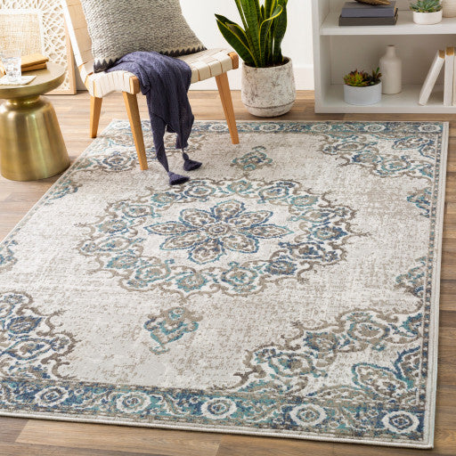 Surya Skagen SKG-2301 5'3"x7'3" Rug, Teal/Navy/Light Gray/Silver Gray/White
