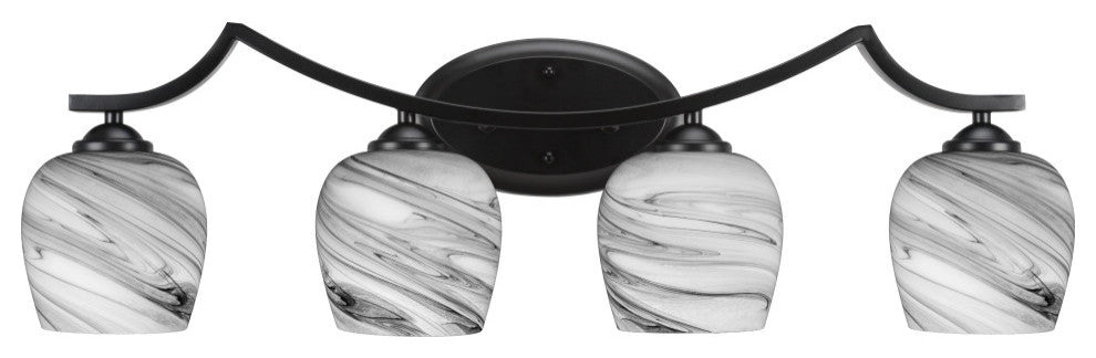 Zilo 4 Light Bath Bar Shown, Matte Black Finish With 6" Onyx Swirl Glass