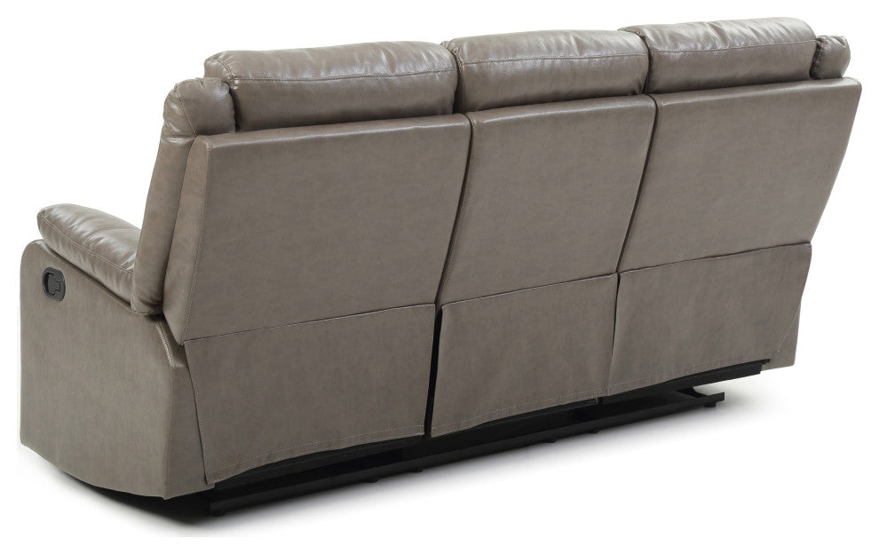 Ward 76 in. Gray Faux leather 3-Seater Reclining Sofa With Pillow Top Arm