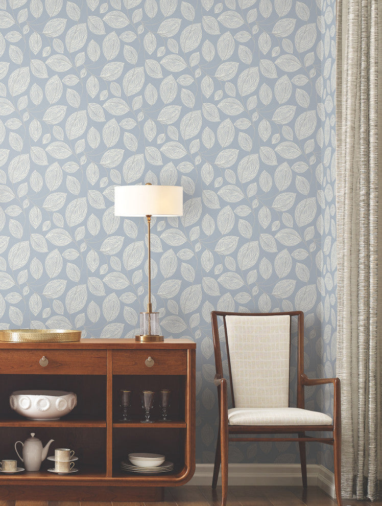 Indigo Blue Contoured Leaves Wallpaper