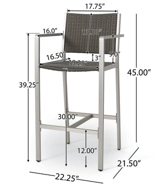 GDF Studio Capral Outdoor Gray Wicker Bar Stools, Set of 2