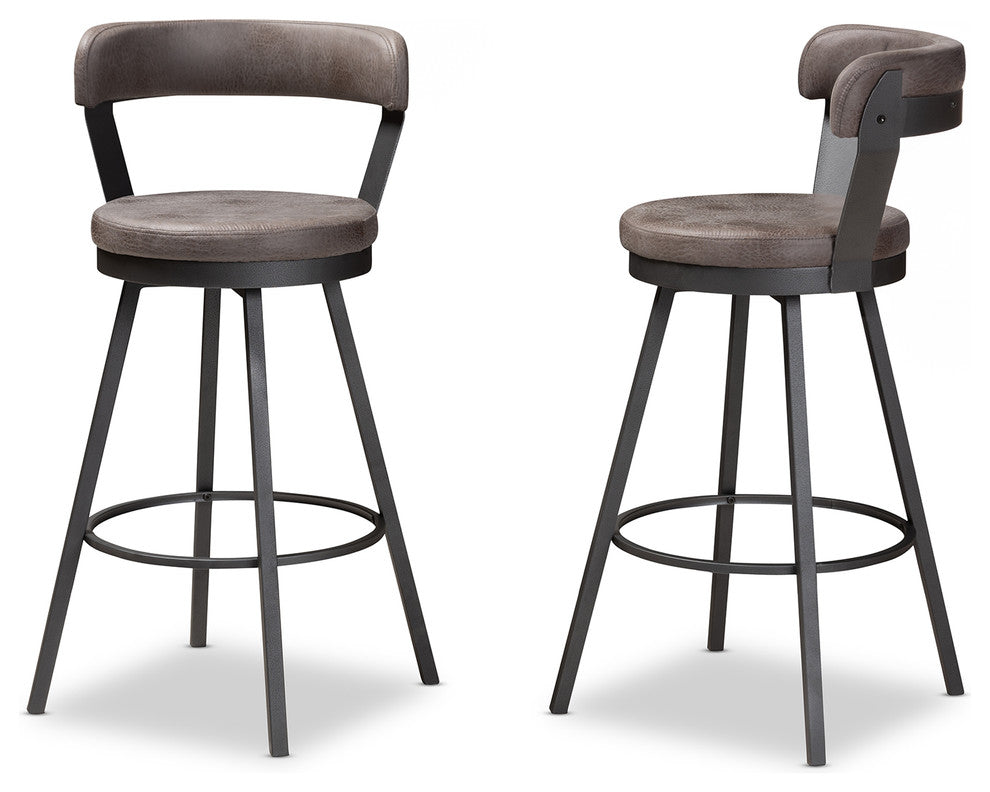 Stevan Industrial Gray Faux Leather Upholstered Pub Stool Set