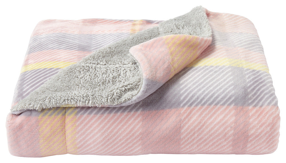 LHC Poly Fleece Sherpa Throw Blanket, Modern Blush