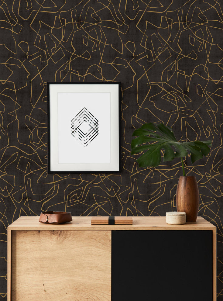 Entangled Lines Textured Look Background Peel and Stick Vinyl Wallpaper, Dark, 24"x108"