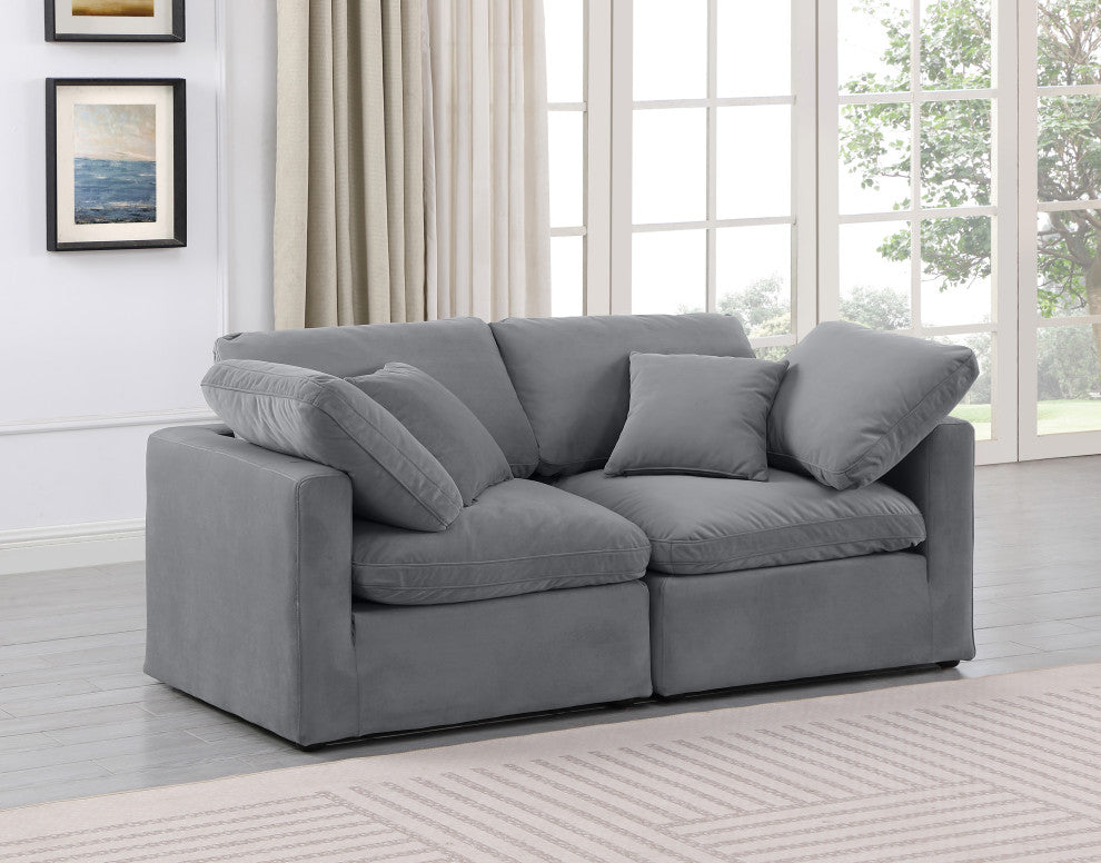 Indulge Upholstered Modular Sofa, Grey, 2-Piece: 2 Corner Chair, Down Stuffed Velvet