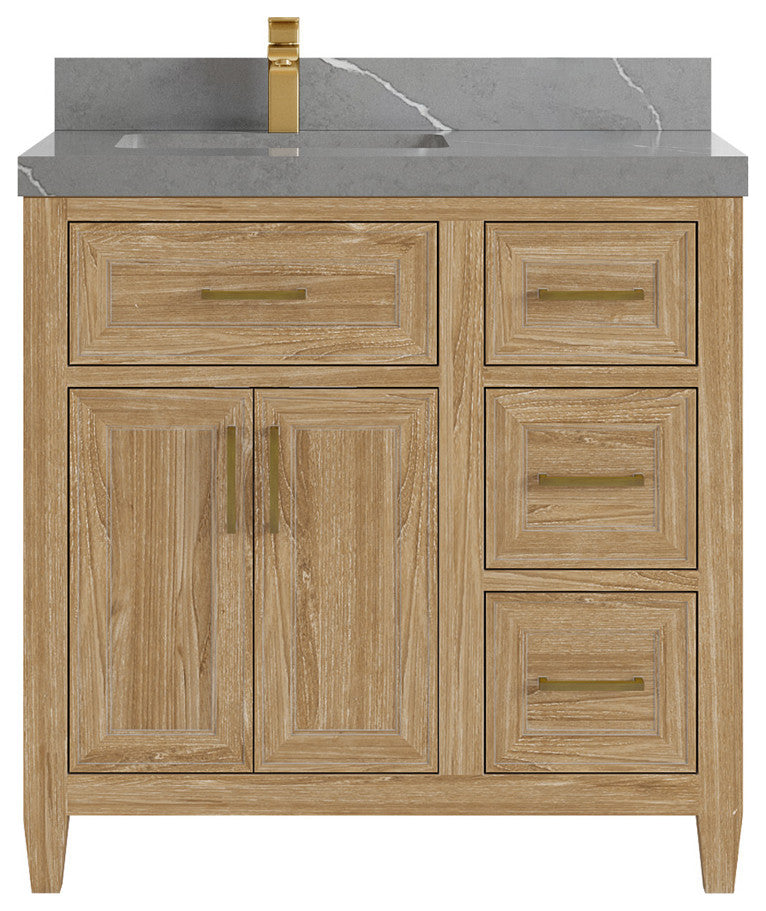 Santa Monica 36 Left Offset  Bath Vanity in Whitewashed Teak 2" Piatra Gray