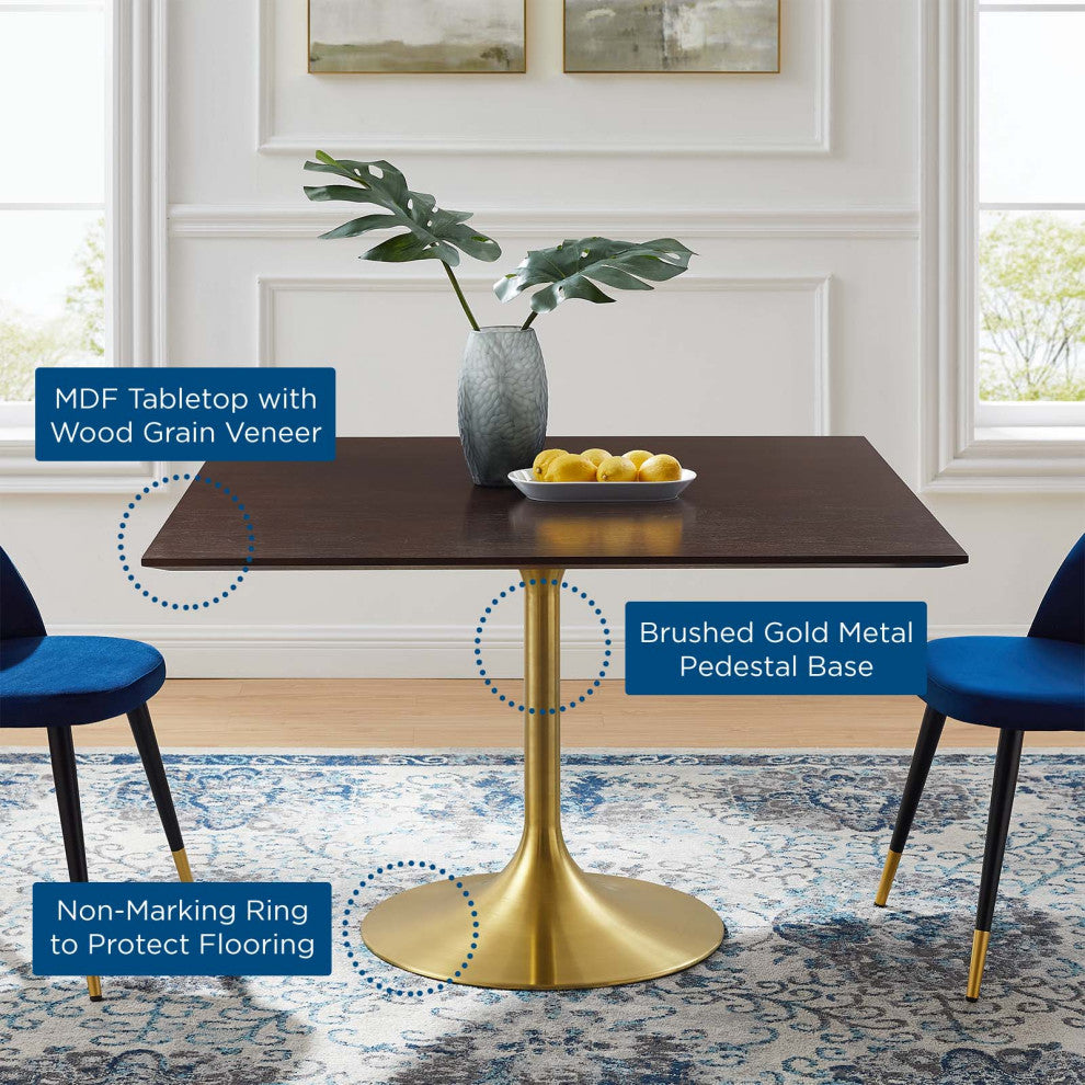 Dining Table, Square, Wood, Gold Dark Brown Brown Walnut, Cafe Bistro Restaurant