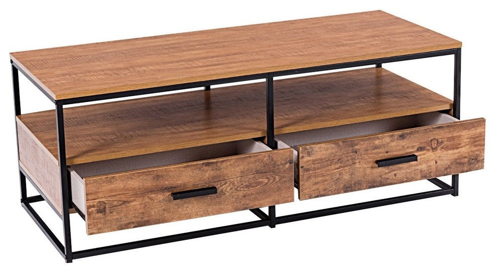 2-Tier Cocktail 2 Drawer Coffee Table Metal Desk