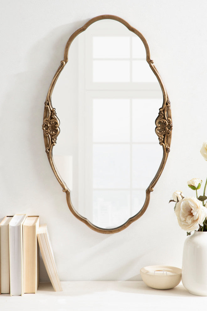 Novella Decorative Wall Mirror, Gold, 30"x18"