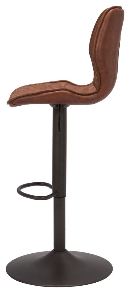 Bar Stool Chair Barstool, Faux Vinyl Leather, Steel, Vintage Brown, Bronze