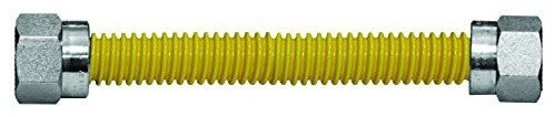 16" Yellow Epoxy Coated Stainless Steel Gas Line Connector, Nut Fittings