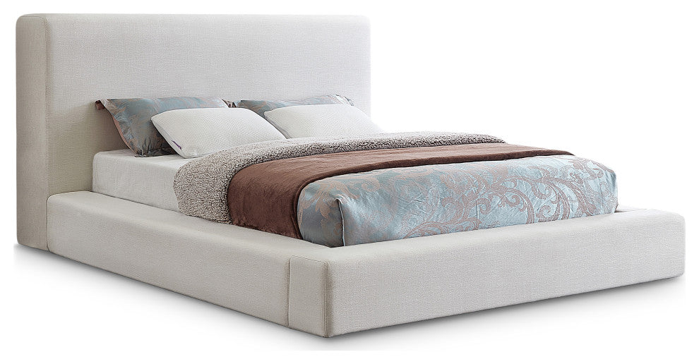 Devin Linen Textured Fabric Upholseterd Bed, Cream, Full
