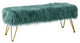 Mongolian Faux Fur Upholstered Ottoman Bench, Oil Blue, 46x16x22
