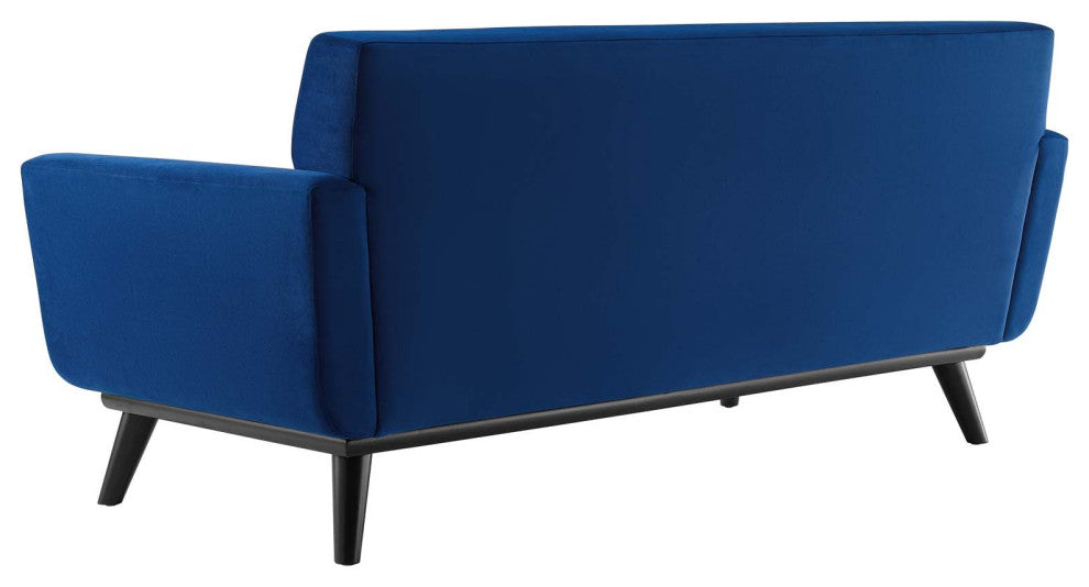 Tufted Loveseat Sofa, Velvet, Blue Navy, Modern, Living Lounge Hotel Hospitality
