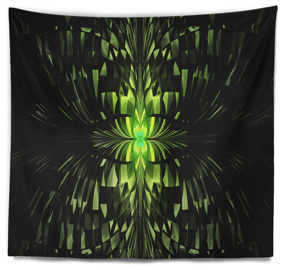 Green Butterfly Pattern on Black Abstract Wall Tapestry, 60"x50"