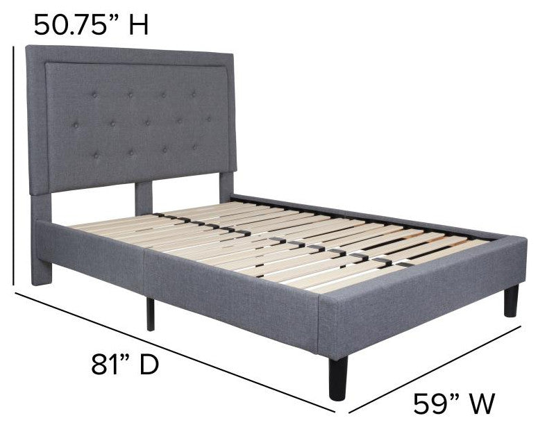 Roxbury Tufted Upholstered Platform Bed -10 Inch Foam & Pocket Spring Mattress, Light Gray, Full